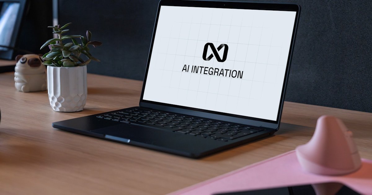 Een professional die een laptop gebruikt met een AI-integratie-interface voor bedrijfsautomatisering