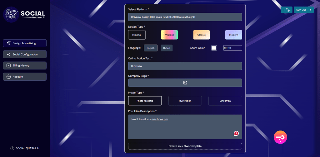 Social Quasar (AI-Powered Social Post Design Platform) 2 Screenshot 2024 08 28 111922