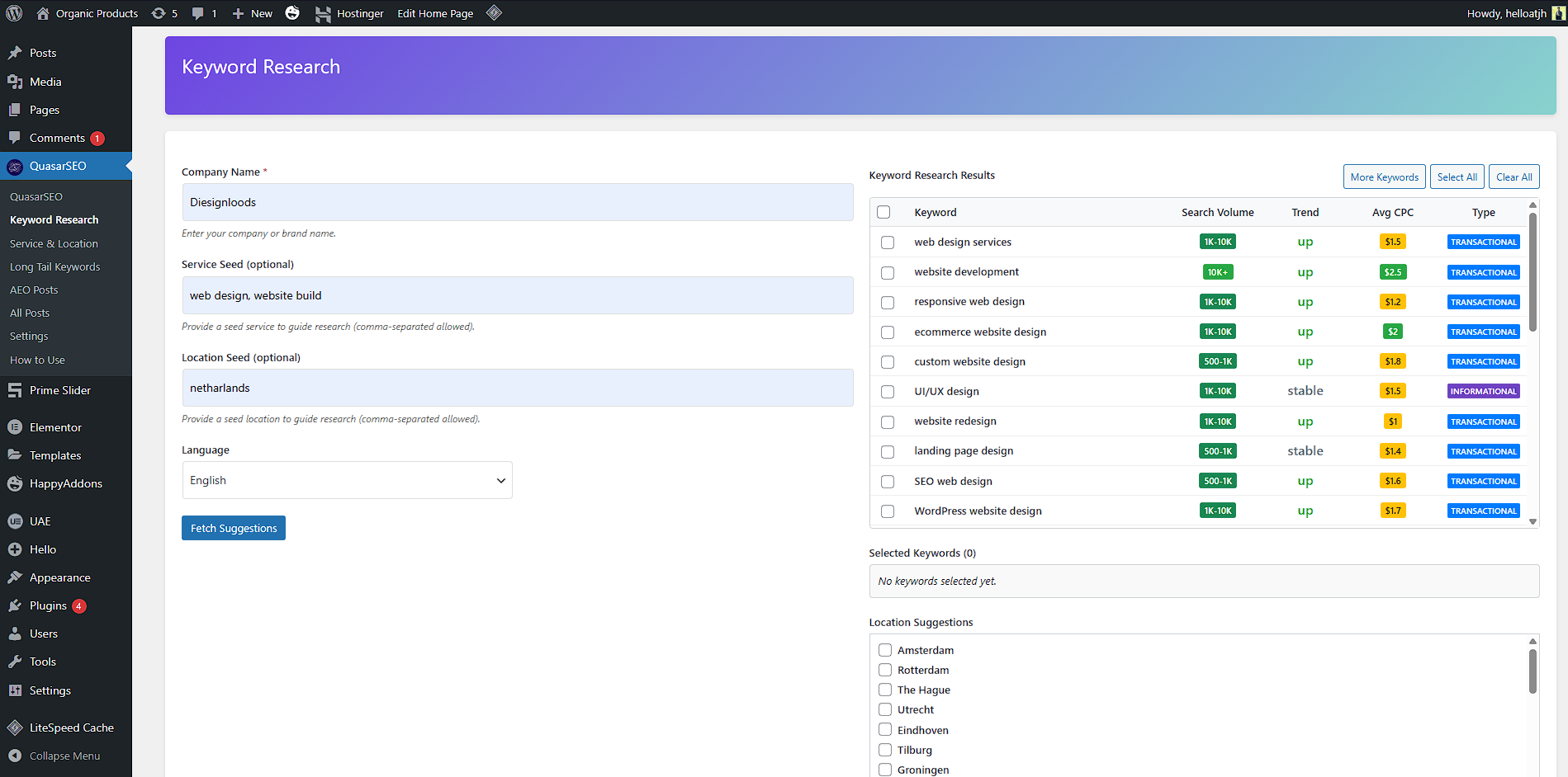 QuasarSEO Keyword Research Dashboard